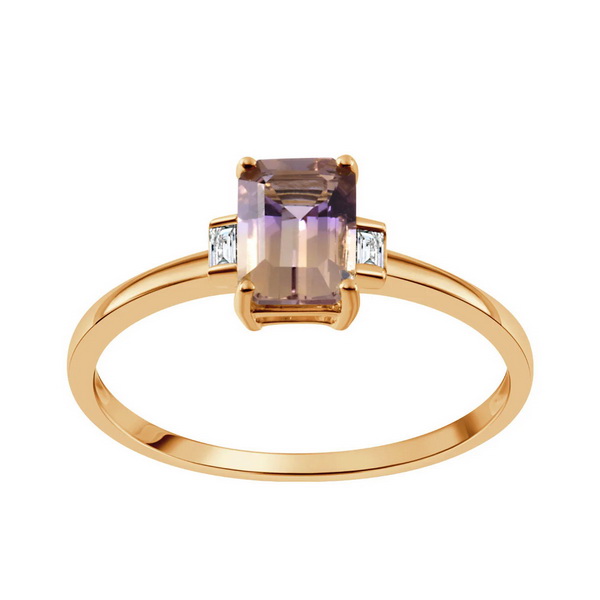 Zlatý prsten s ametrinem a diamanty